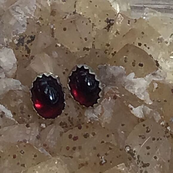 Earrings, Red Garnet and Sterling Silver Stud Earrings, NEW, Handmade, Artisan - Picture 1 of 3